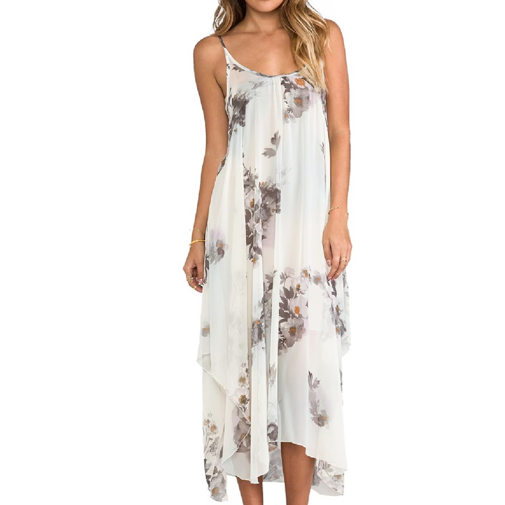 Free People Intimately Sheer Midi Waterfalls Slip Dress Ivory Gray Floral M - Picture 2 of 11